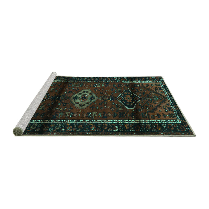 Sideview of Machine Washable Persian Turquoise Traditional Area Rugs, wshtr3099turq
