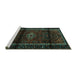 Sideview of Machine Washable Persian Turquoise Traditional Area Rugs, wshtr3099turq