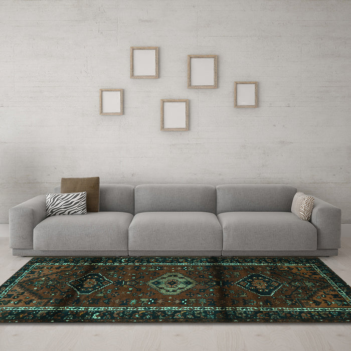 Machine Washable Persian Turquoise Traditional Area Rugs in a Living Room,, wshtr3099turq