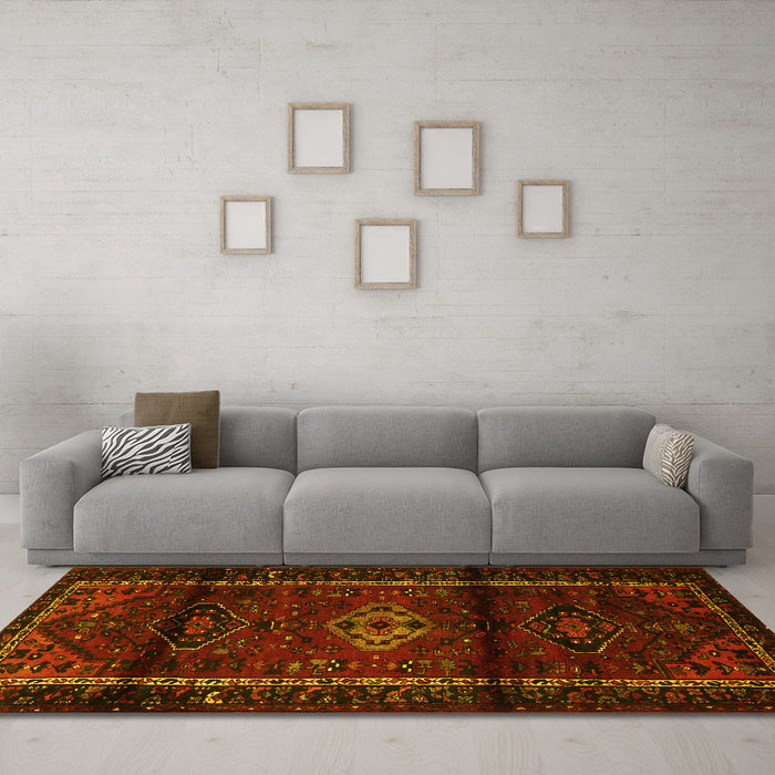 Machine Washable Persian Yellow Traditional Rug in a Living Room, wshtr3099yw