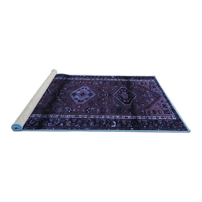 Sideview of Machine Washable Persian Blue Traditional Rug, wshtr3099blu