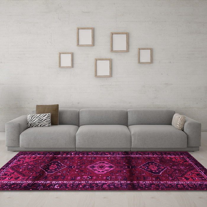 Machine Washable Persian Pink Traditional Rug in a Living Room, wshtr3099pnk