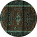 Round Persian Turquoise Traditional Rug, tr3099turq