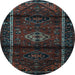 Round Persian Light Blue Traditional Rug, tr3099lblu