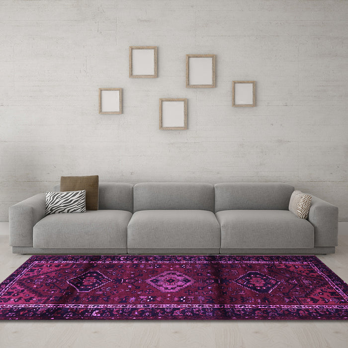 Machine Washable Persian Purple Traditional Area Rugs in a Living Room, wshtr3099pur