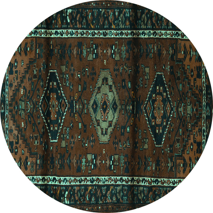 Round Machine Washable Persian Turquoise Traditional Area Rugs, wshtr3099turq
