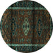 Round Machine Washable Persian Turquoise Traditional Area Rugs, wshtr3099turq