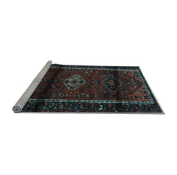Sideview of Machine Washable Persian Light Blue Traditional Rug, wshtr3099lblu