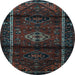 Round Machine Washable Persian Light Blue Traditional Rug, wshtr3099lblu