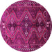 Round Machine Washable Persian Pink Traditional Rug, wshtr309pnk