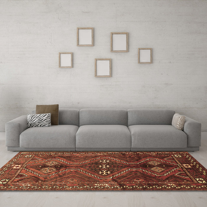 Machine Washable Persian Brown Traditional Rug in a Living Room,, wshtr309brn