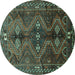 Round Persian Turquoise Traditional Rug, tr309turq