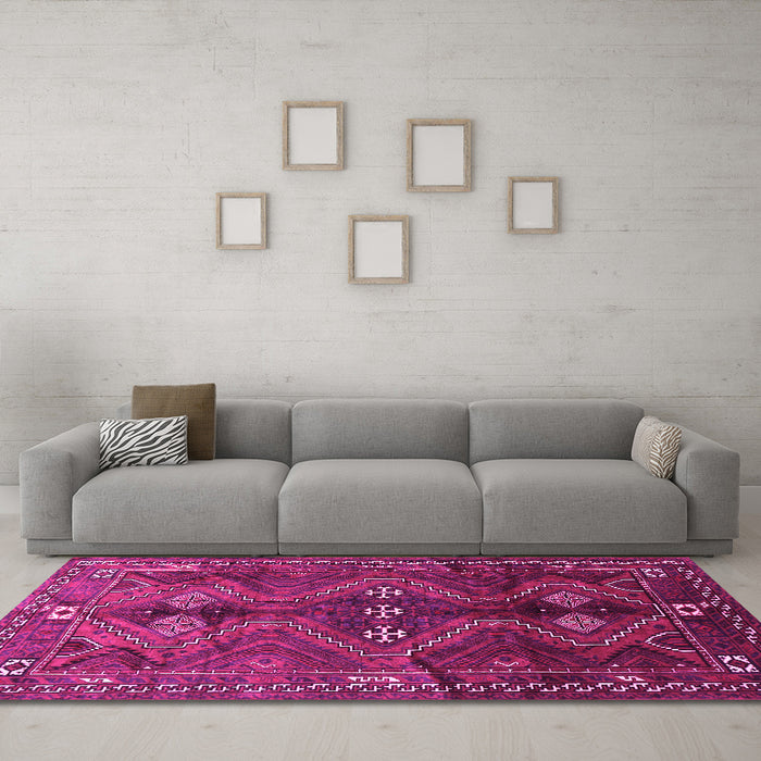 Machine Washable Persian Pink Traditional Rug in a Living Room, wshtr309pnk