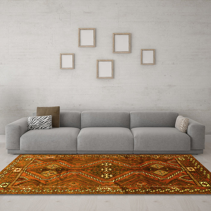 Machine Washable Persian Yellow Traditional Rug in a Living Room, wshtr309yw
