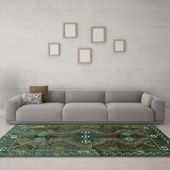 Machine Washable Persian Turquoise Traditional Area Rugs in a Living Room,, wshtr309turq