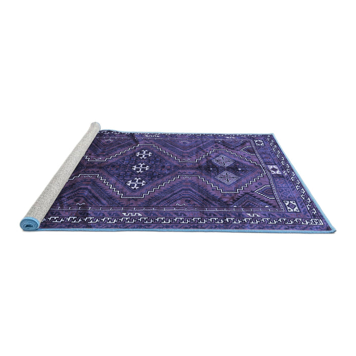 Sideview of Machine Washable Persian Blue Traditional Rug, wshtr309blu