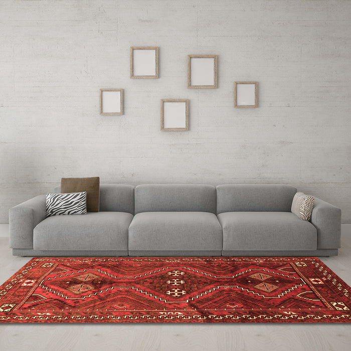 Machine Washable Persian Orange Traditional Area Rugs in a Living Room, wshtr309org