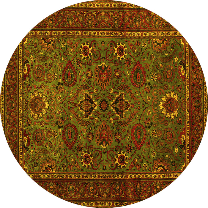 Round Persian Yellow Traditional Rug, tr30yw