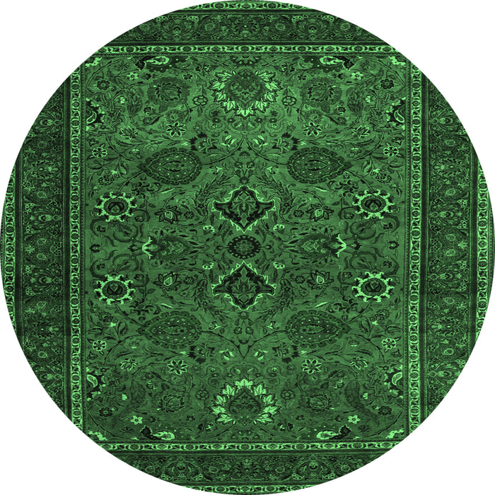 Round Persian Emerald Green Traditional Rug, tr30emgrn