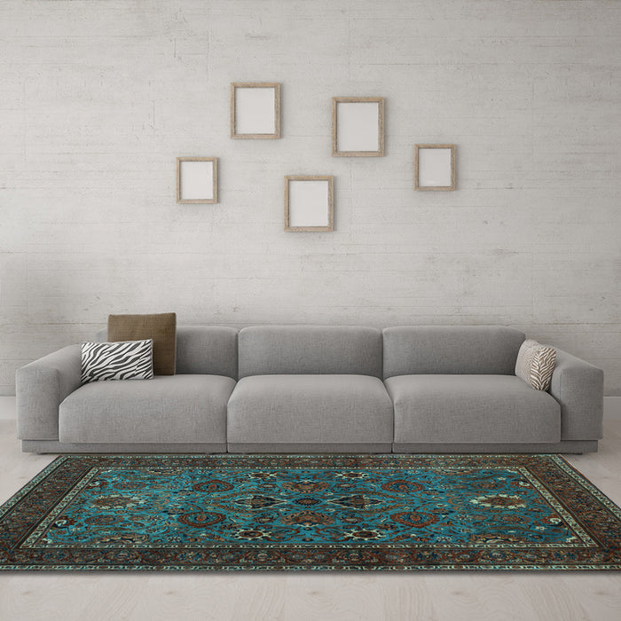 Machine Washable Persian Light Blue Traditional Rug in a Living Room, wshtr30lblu