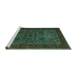 Sideview of Machine Washable Persian Turquoise Traditional Area Rugs, wshtr30turq