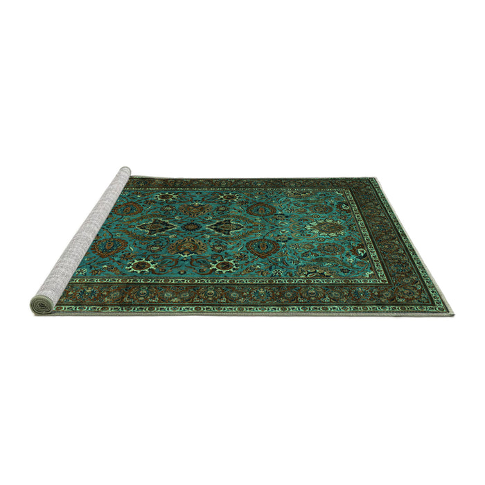 Sideview of Machine Washable Persian Turquoise Traditional Area Rugs, wshtr30turq