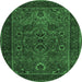 Round Machine Washable Persian Emerald Green Traditional Area Rugs, wshtr30emgrn