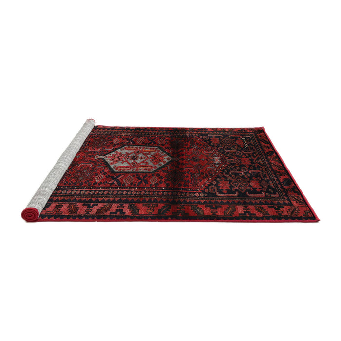 Sideview of Machine Washable Traditional Red Brown Rug, wshtr3100