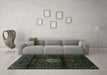 Machine Washable Persian Turquoise Traditional Area Rugs in a Living Room,, wshtr3100turq