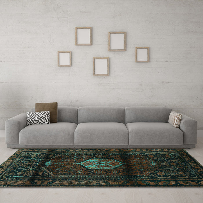 Machine Washable Persian Turquoise Traditional Area Rugs in a Living Room,, wshtr3100turq