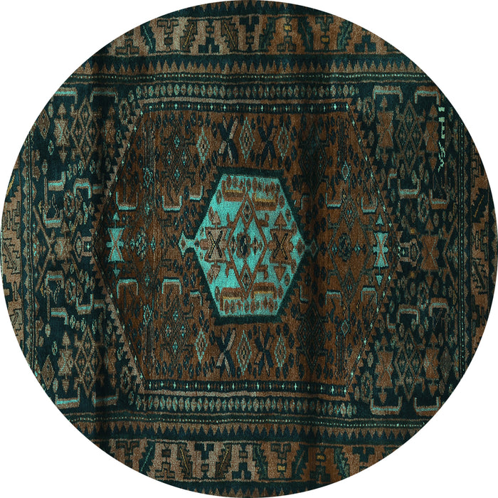 Round Persian Turquoise Traditional Rug, tr3100turq