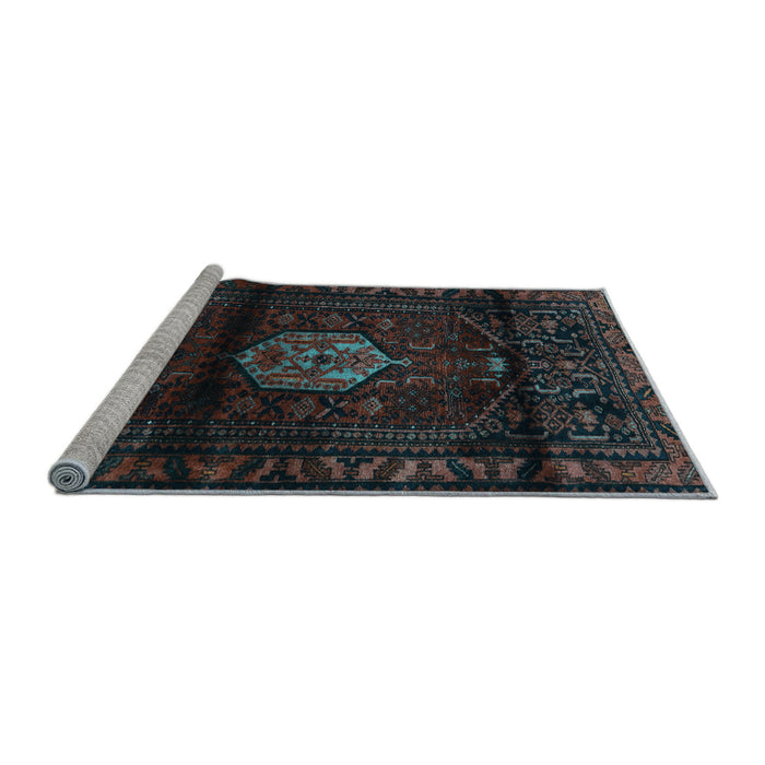 Sideview of Machine Washable Persian Light Blue Traditional Rug, wshtr3100lblu