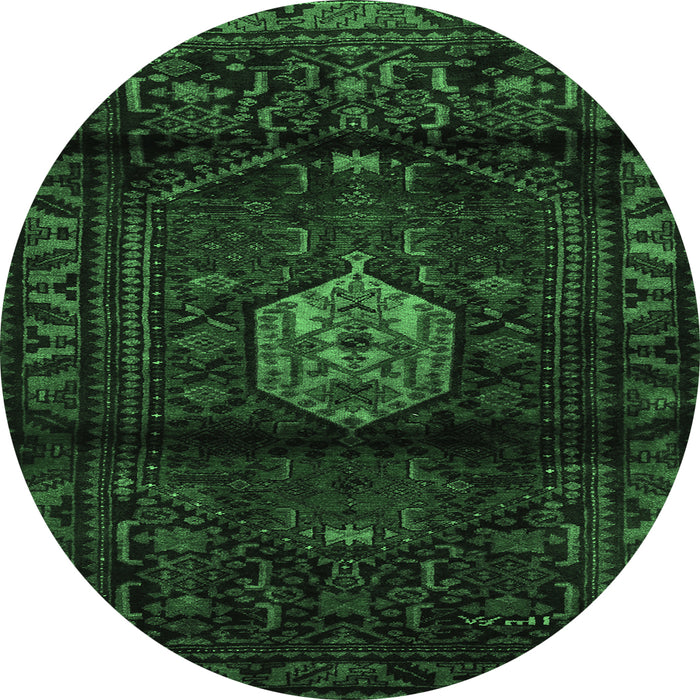 Round Persian Emerald Green Traditional Rug, tr3100emgrn