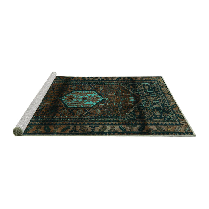 Sideview of Machine Washable Persian Turquoise Traditional Area Rugs, wshtr3100turq