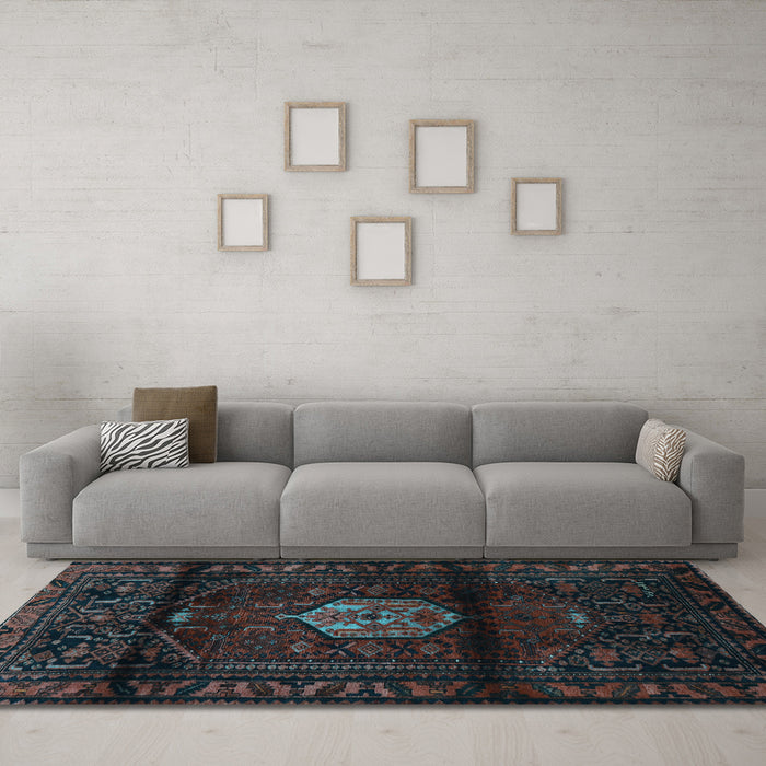 Machine Washable Persian Light Blue Traditional Rug in a Living Room, wshtr3100lblu