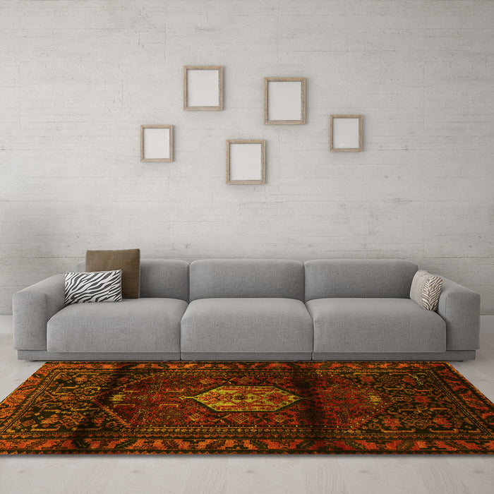 Machine Washable Persian Yellow Traditional Rug in a Living Room, wshtr3100yw