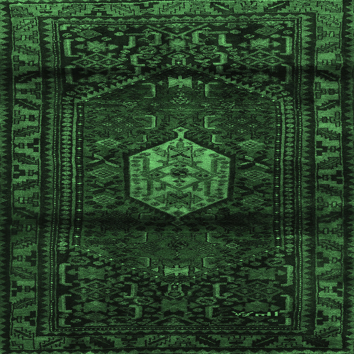 Square Machine Washable Persian Emerald Green Traditional Area Rugs, wshtr3100emgrn