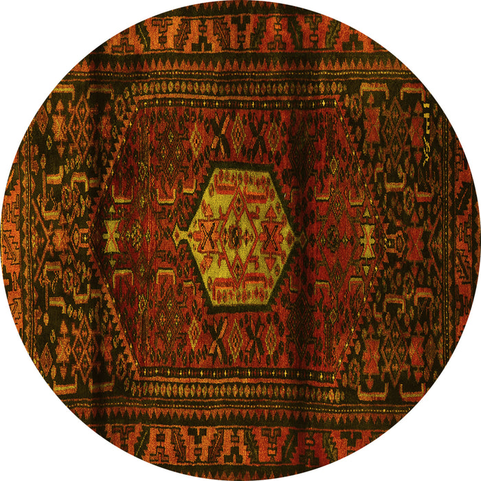 Round Persian Yellow Traditional Rug, tr3100yw