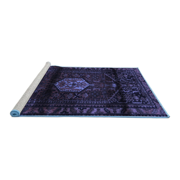 Sideview of Machine Washable Persian Blue Traditional Rug, wshtr3100blu