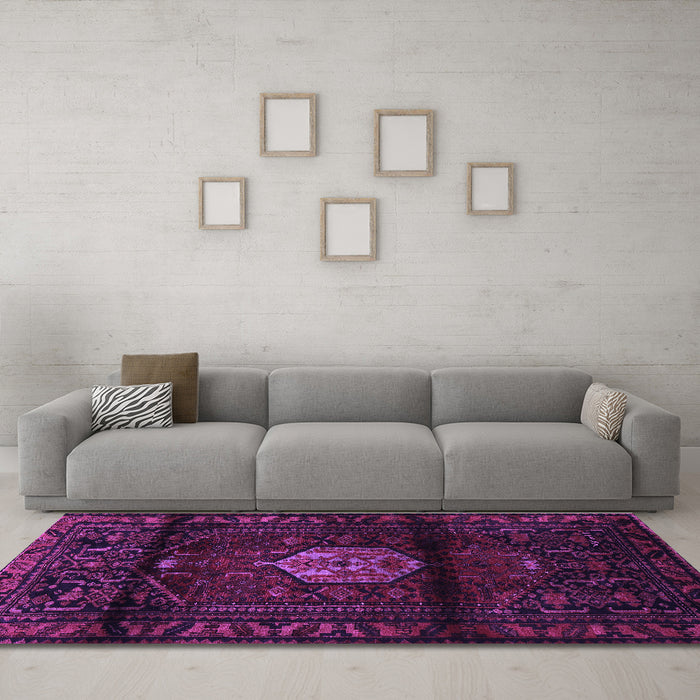 Machine Washable Persian Purple Traditional Area Rugs in a Living Room, wshtr3100pur