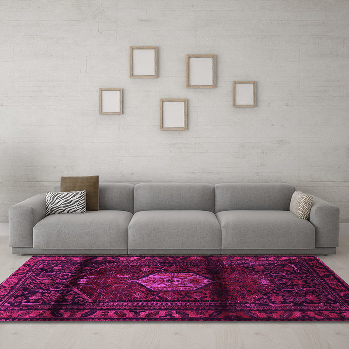 Machine Washable Persian Pink Traditional Rug in a Living Room, wshtr3100pnk
