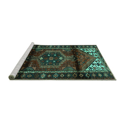 Sideview of Machine Washable Persian Turquoise Traditional Area Rugs, wshtr3101turq