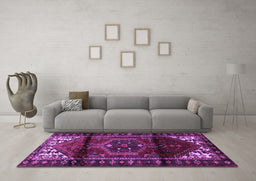 Machine Washable Persian Purple Traditional Area Rugs in a Living Room, wshtr3101pur