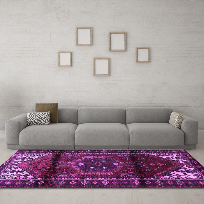 Machine Washable Persian Purple Traditional Area Rugs in a Living Room, wshtr3101pur