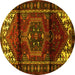 Round Persian Yellow Traditional Rug, tr3101yw