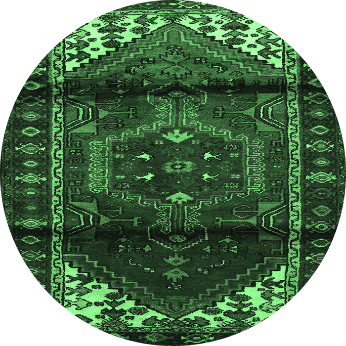 Round Machine Washable Persian Emerald Green Traditional Area Rugs, wshtr3101emgrn