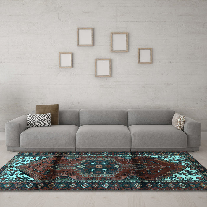 Machine Washable Persian Light Blue Traditional Rug in a Living Room, wshtr3101lblu