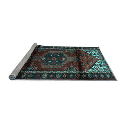 Sideview of Machine Washable Persian Light Blue Traditional Rug, wshtr3101lblu