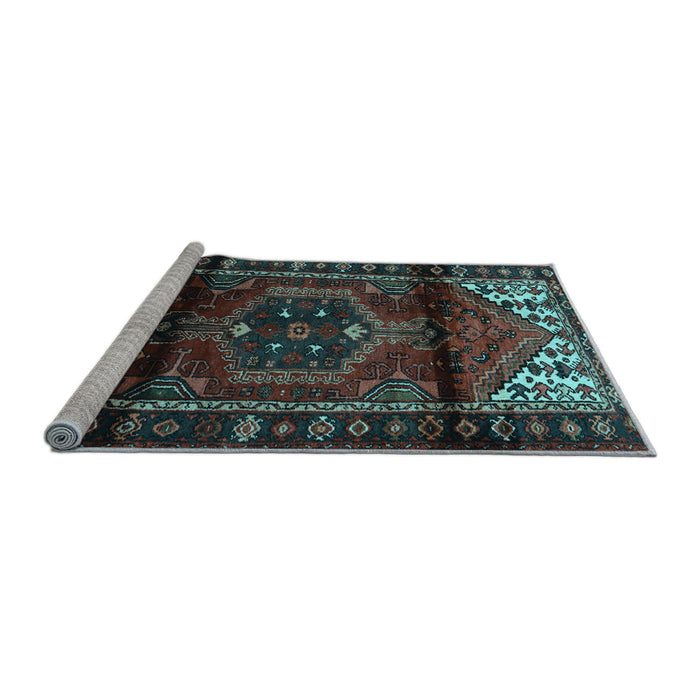 Sideview of Machine Washable Persian Light Blue Traditional Rug, wshtr3101lblu