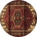 Round Machine Washable Persian Brown Traditional Rug, wshtr3101brn